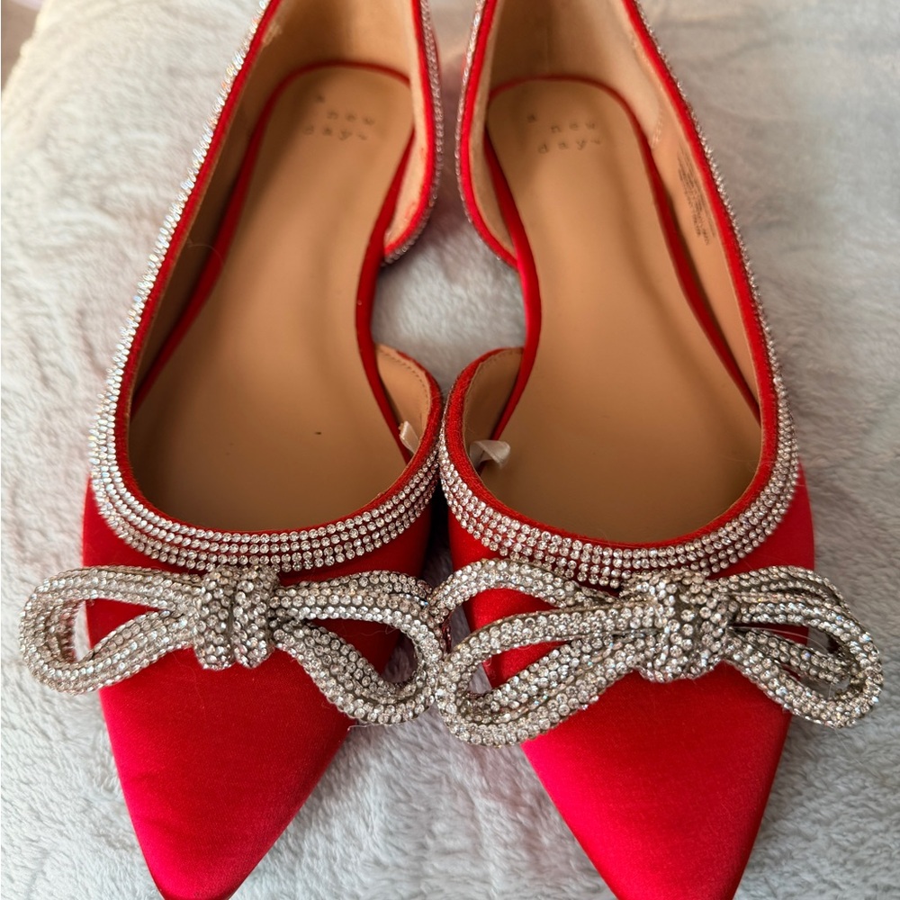 a new day Red Satin Flats with Rhinestone Accents